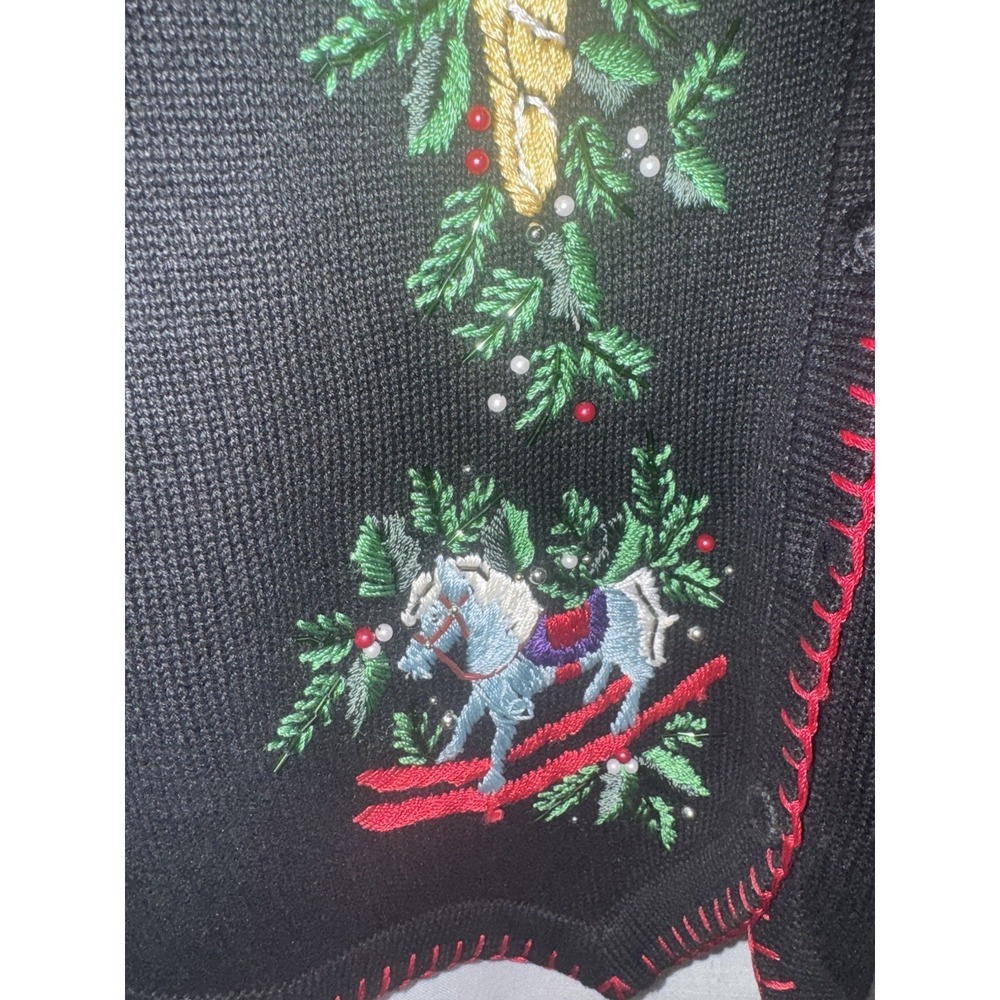Vintage Victoria Jones Women's M Christmas Embroidered Beaded Sweater Vest - Picture 4 of 7